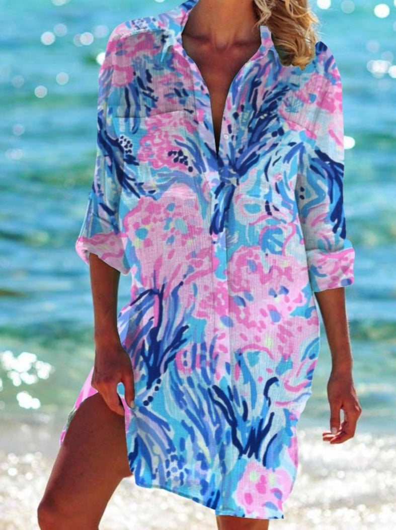 Bikini Coat Shirt Swimsuit Cardigan Women's Clothes Print Holiday Beach Shirt