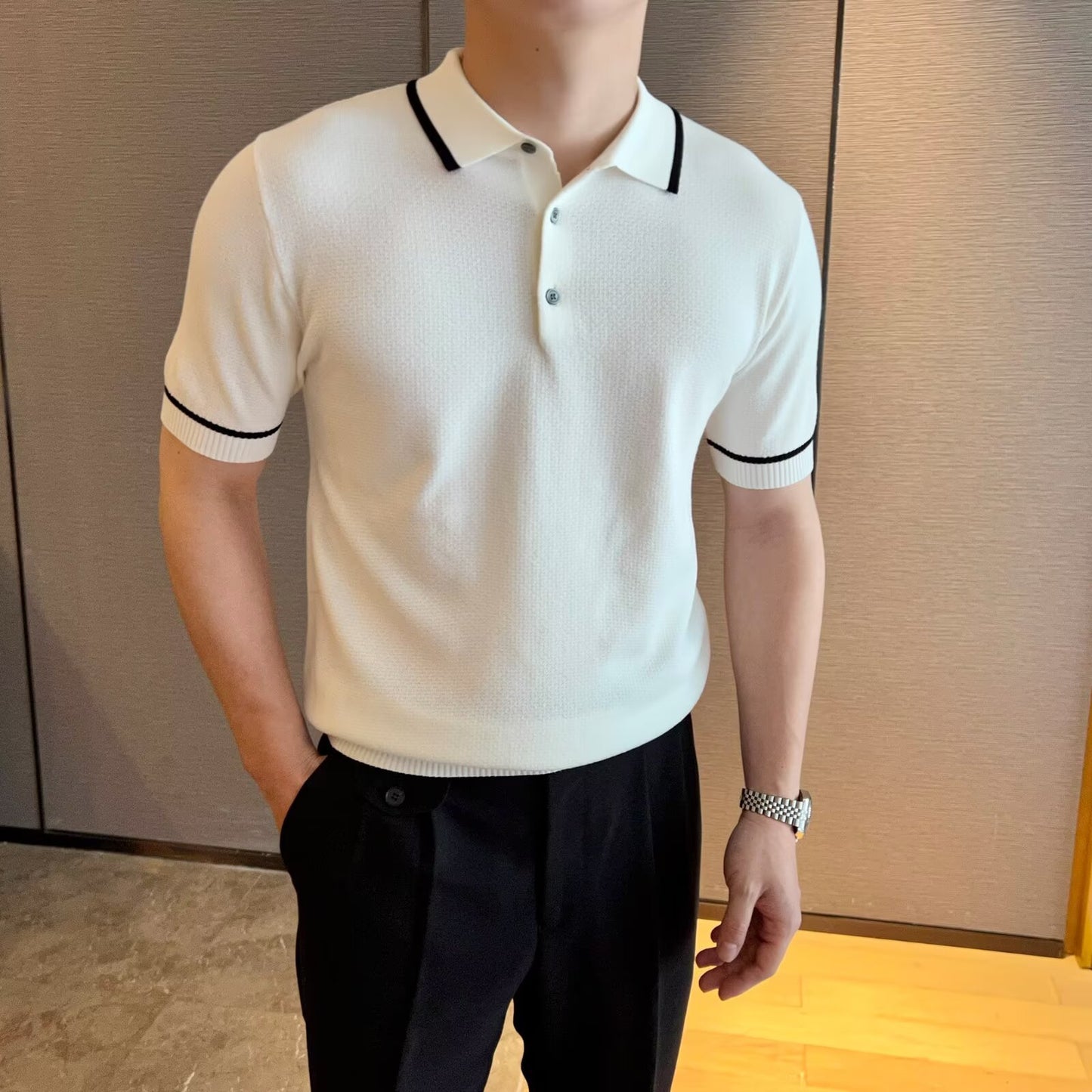 Simple Stylish Loose-Fitting Casual Knitted Short-Sleeve Shirt For Men
