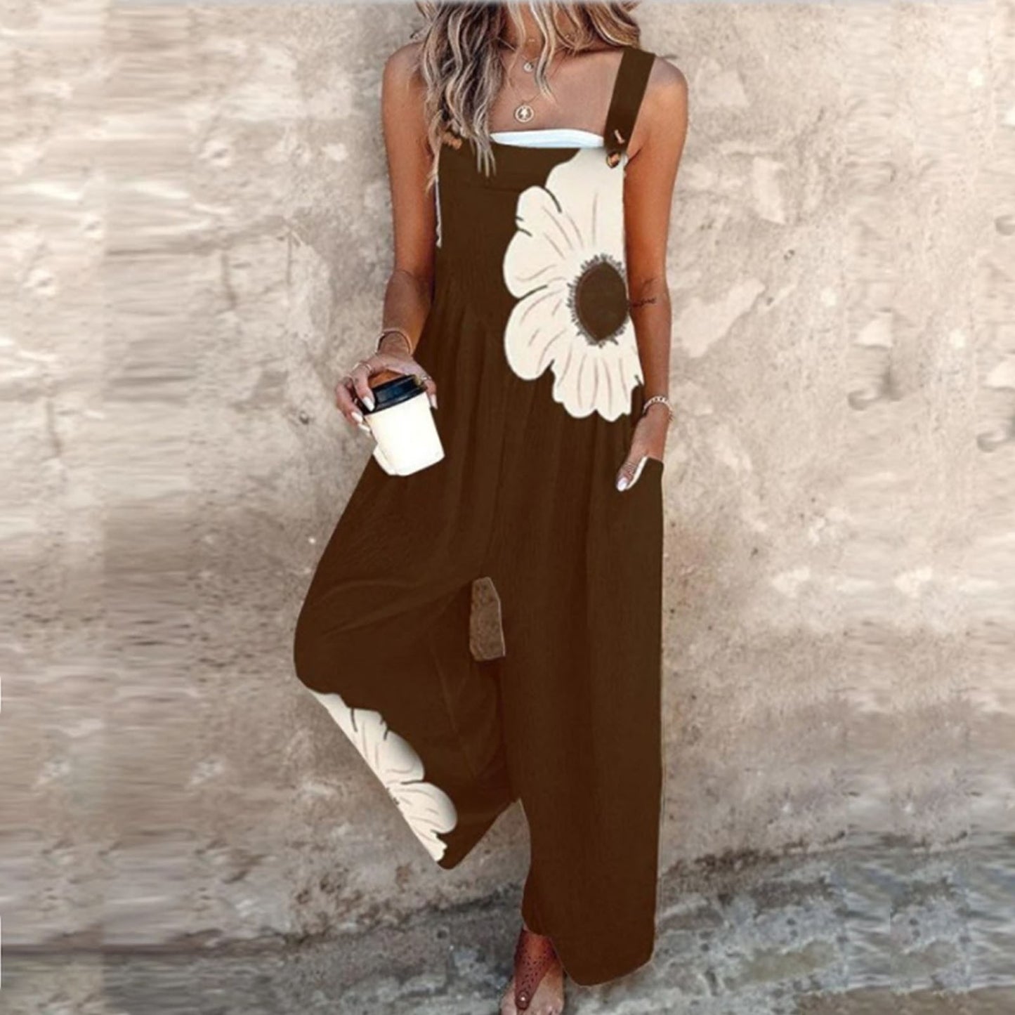 Women's Vintage Print Loose Sleeveless Jumpsuit