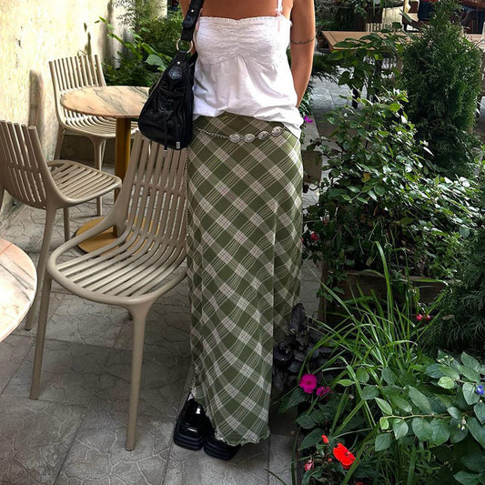 Girl's Plaid Straight Green Skirt