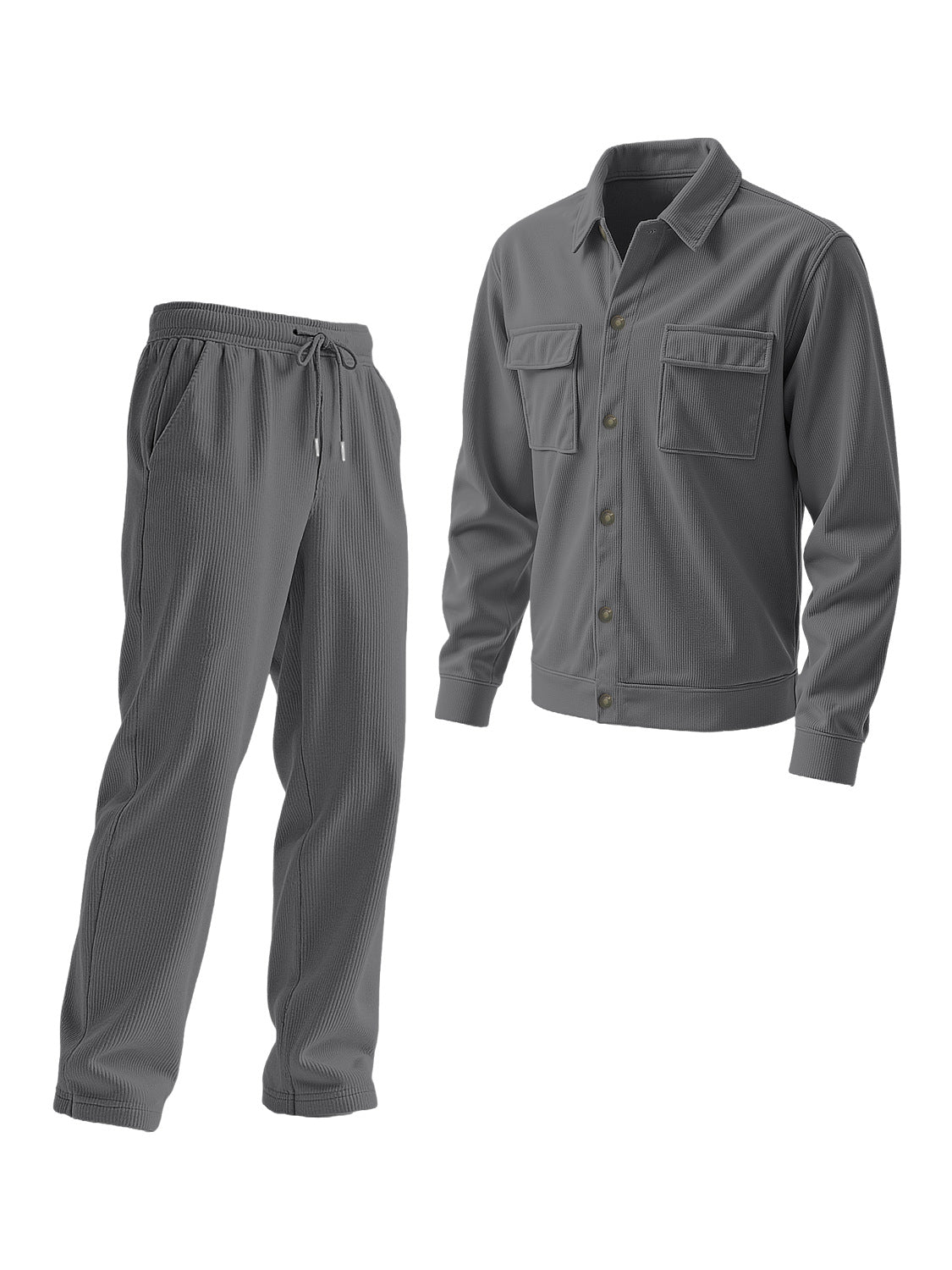 Two-piece Set Featuring A Button-up Collar Long Sleeves And Long Pants