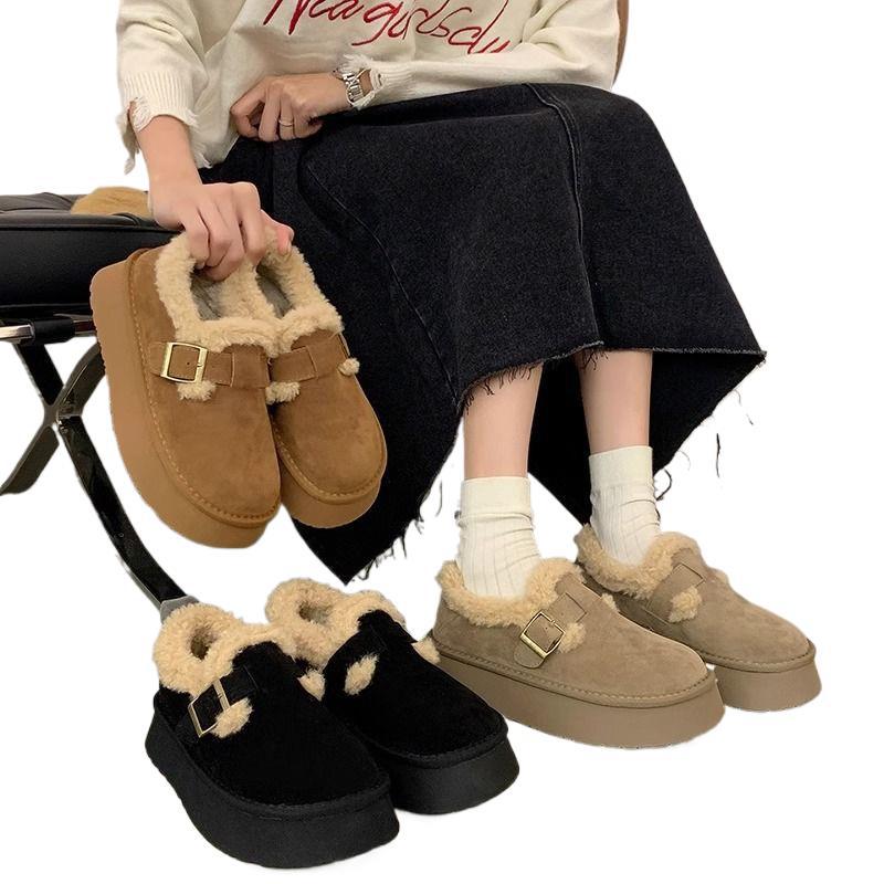 Fleece-lined Thick Plush Warm Round Toe Cotton Shoes