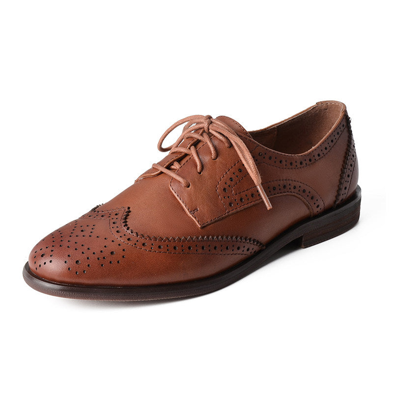 Womens British-style Lace-up Low-heeled Peep-toe Shoes