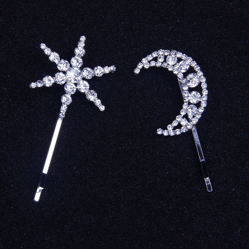 Rhinestone Word Clip Star Moon Shiny Bridal Hairpin