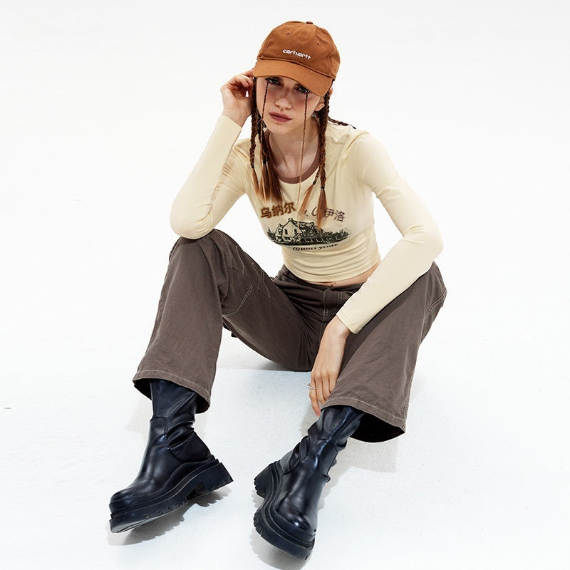 American Retro Simple Atmosphere Long Sleeve Bottoming Shirt Slim Fit