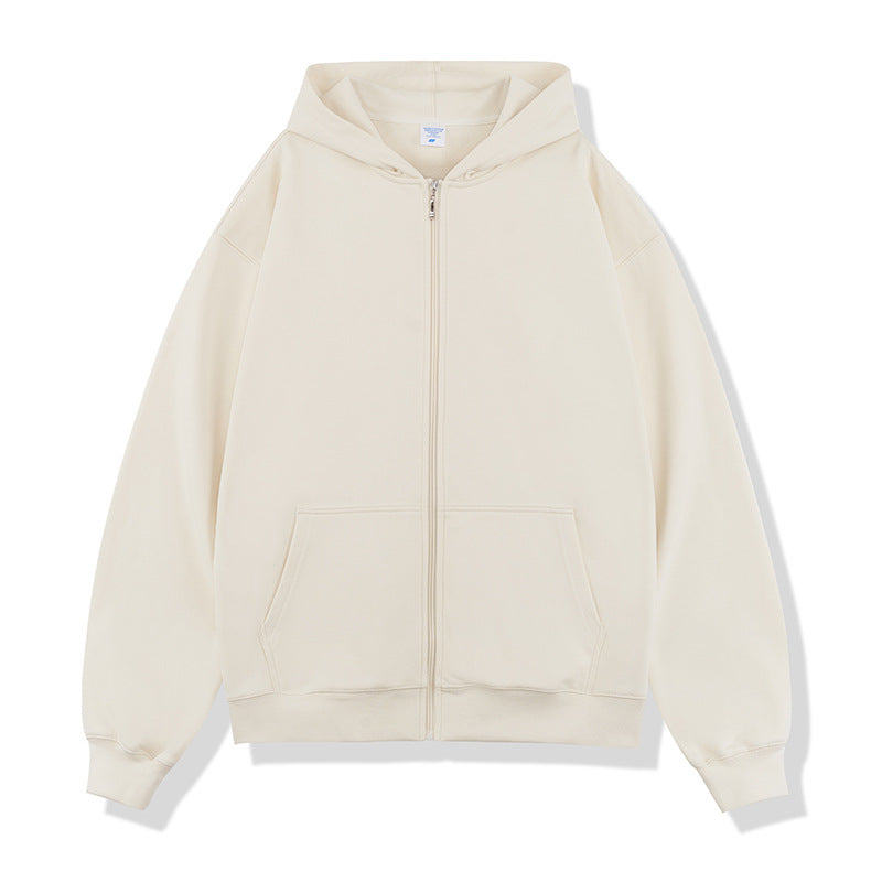 Autumn And Winter 450g Terry Loose Fashion Brand Zipper Hooded Sweater Solid Color