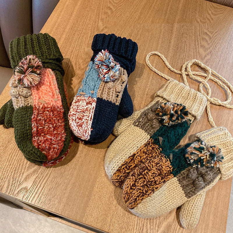 Koreansk version Tykke Fleece Varme Og Kuldesikre Strikkede Uldvanter