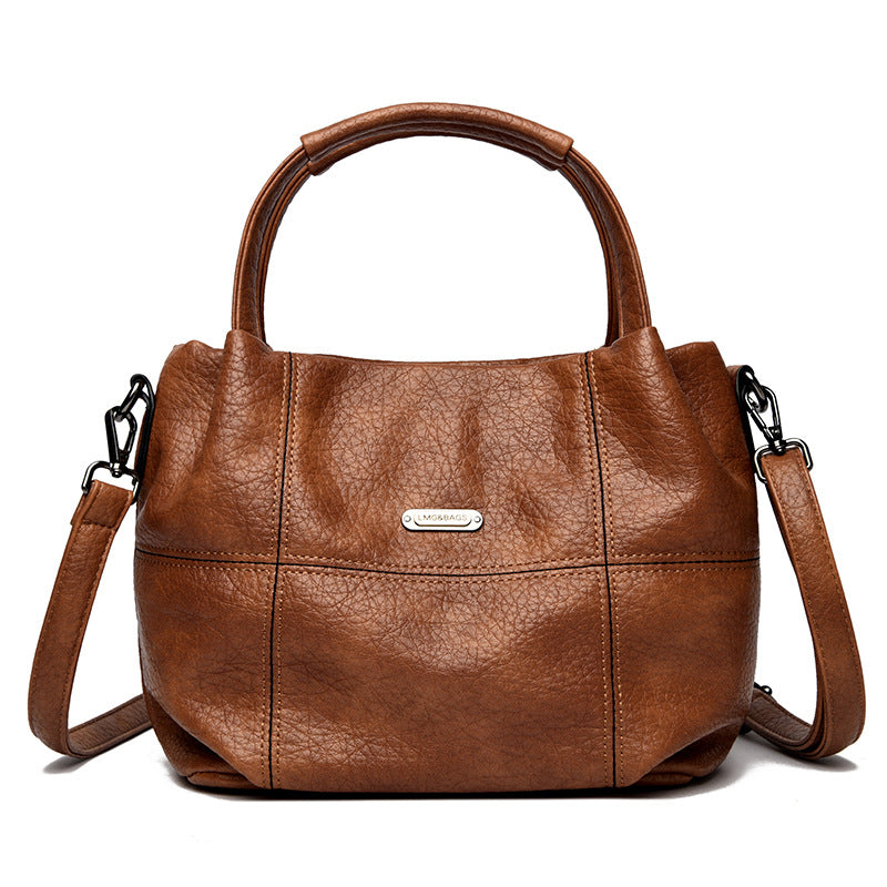 Dame skuldertaske eller crossbody taske i blødt læder med stor kapacitet