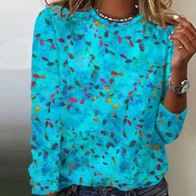 Gradient-color Sequin Print Womens Crew-neck Long-sleeve Top