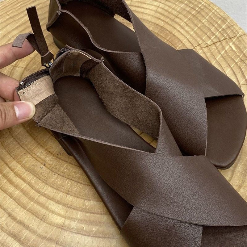 Handmade Sandals Artistic Retro Fish Mouth Soft Flat Bottom Soft Leather