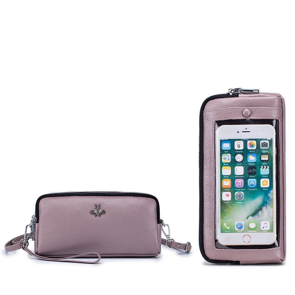 Genuine Leather Fashion Shoulder Double-layer Multifunctional Zipper Bag