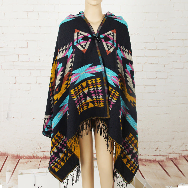 Horn Buckle Ethnic Style Hood Cape Shawl
