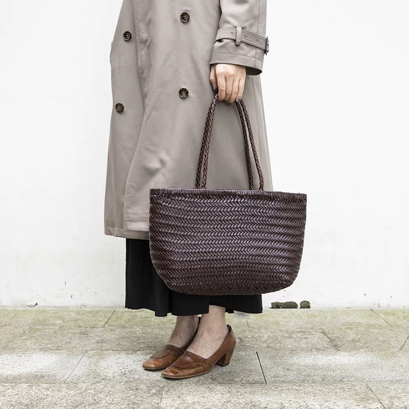 Women's Vintage Leather Shoulder Basket Bag