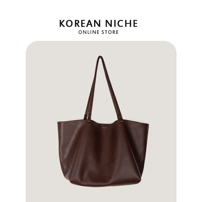Large Capacity Soft Leather Shoulder Underarm Bag Solid Color Simple