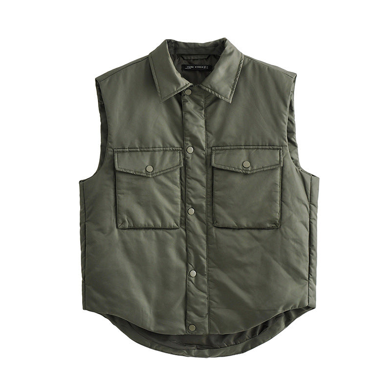 Autumn And Winter Cargo Cotton Vest With Double Pockets