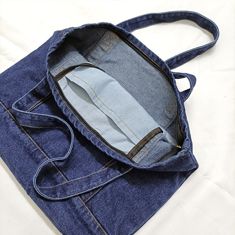 Japansk Enkel Retro Denim Blå Lærredstaske
