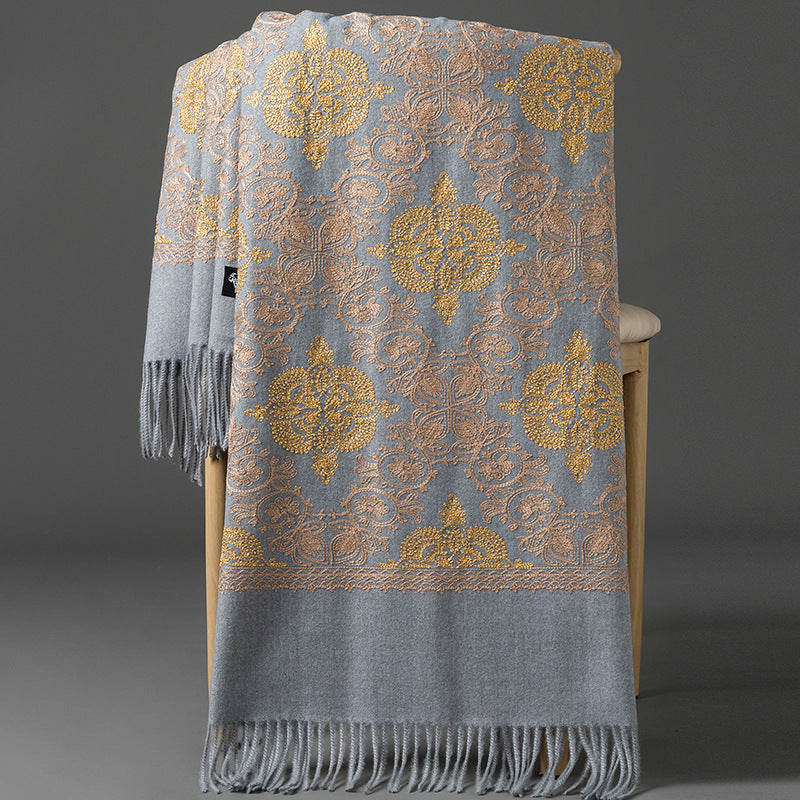 Ethnic-style Faux Cashmere Embroidered Shawl Scarf