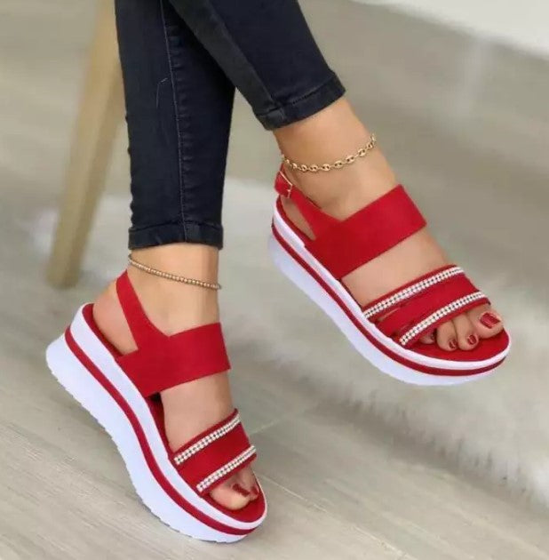 Large Size Thick Bottom Women's New Rhinestone Sandals