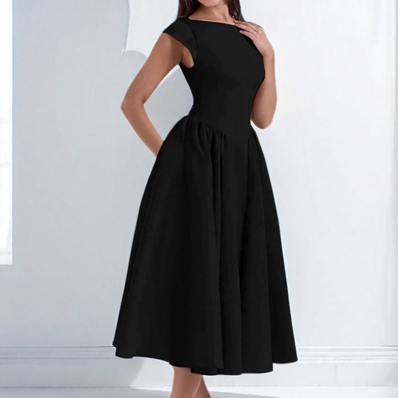 Backless Crew-neck Sleeveless Tank Dress Womens Midi Dress