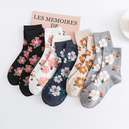 Women's Small Floral Mid Length Cotton Socks