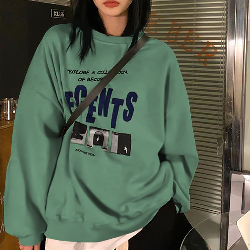 Fleeceforet løstsiddende afslappet pullover dame efterår/vinter frakke vintage rund hals