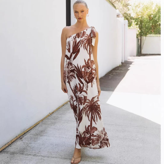 Printed Off-Shoulder Slip-Detail Sleeveless Dress For Women