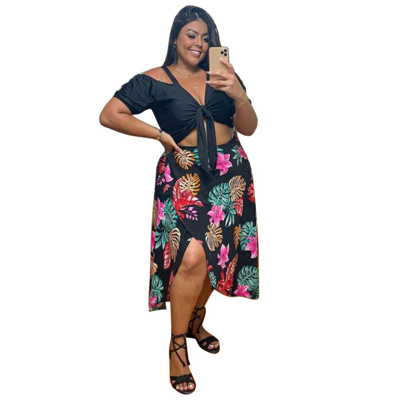 New Arrival Digital-print Casual Women's Split-style Plus-size Two-piece Set