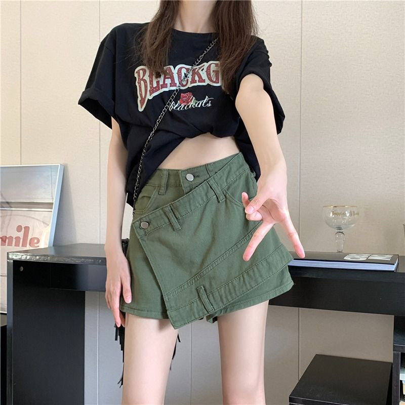 Kvinders uregelmæssige shorts/skirt i denim med høj talje