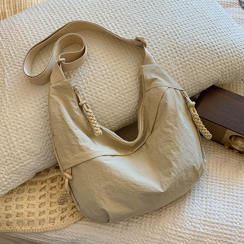 Washed Wrinkled Nylon Shoulder Travel Messenger Bag