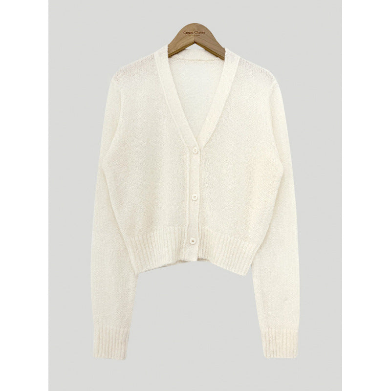 Simple All-match V-neck Single Breasted Sweater Coat