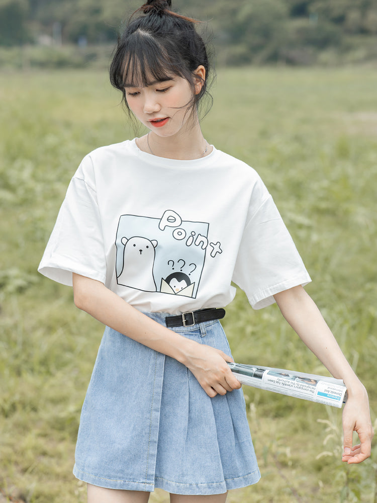 Loose Cotton T-Shirt White Short Sleeve Top