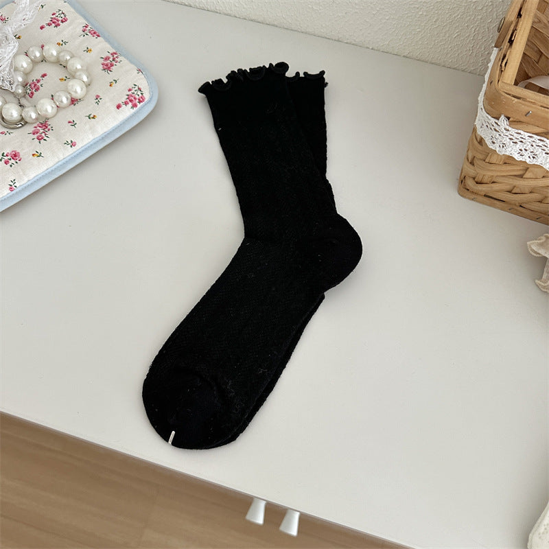 Mesh Hollow Out Solid Color Stringy Selvedge Mid-calf Length Loose Socks Breathable Sweat Absorbing