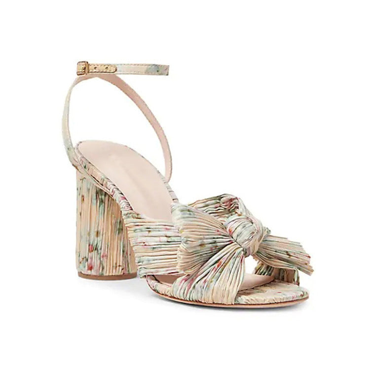 Thick Heel Bow Fairy Silk Sandals Vintage Fairy Shoes