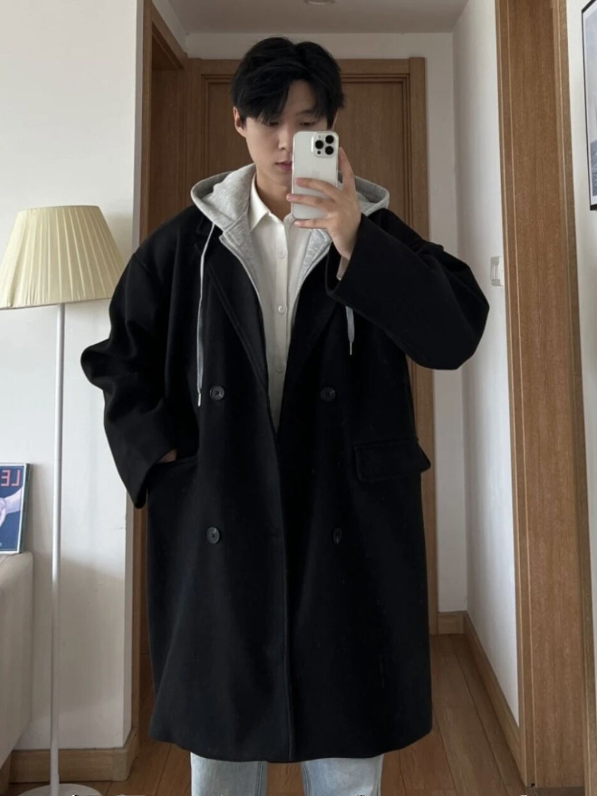 Men's False Two-piece Patchwork Hooded Loose Coat