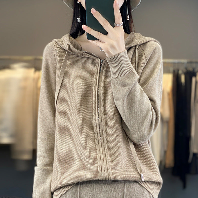 Double Zipper Cardigan Sweater Hoodie Loose-fitting Hoodie Long Sleeve