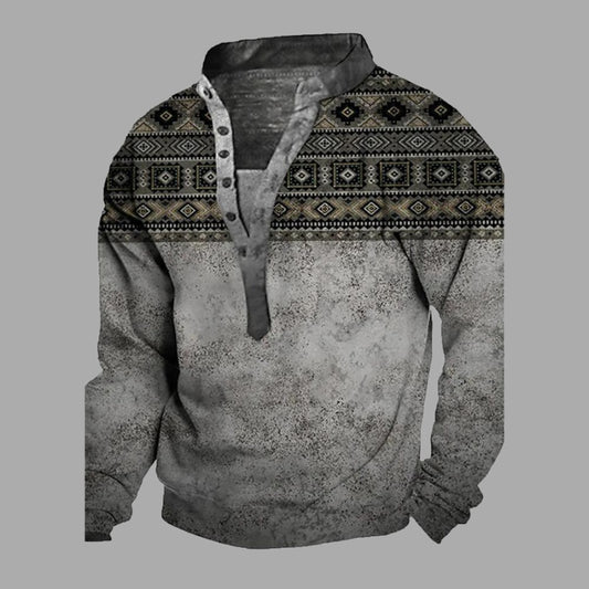 Men Casual Chest Button Sports Pullover Long Sleeve