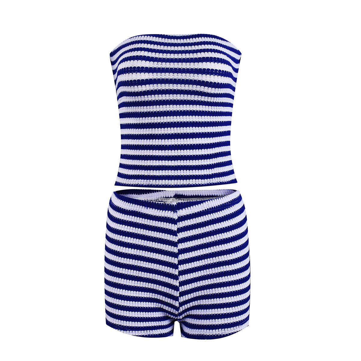 Bustier Sexy Midriff-baring Color-block Striped Shorts Set