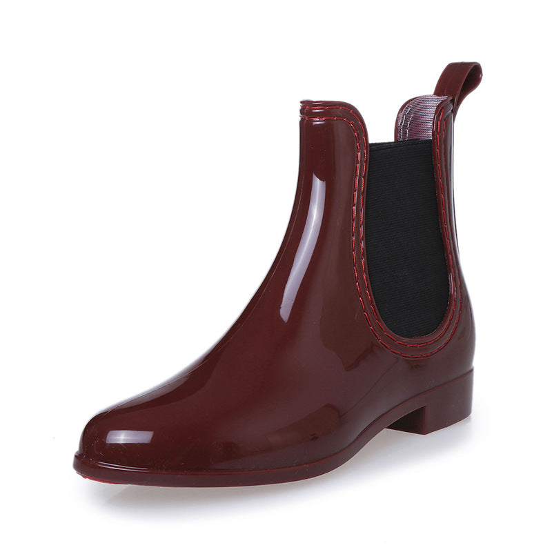 Fashion Solid Color Elastic Decoration Girl Low-top Rain Boots