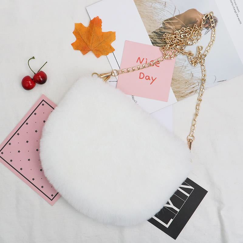 Women's Fashion Simple Artificial Wool Chain Bag
