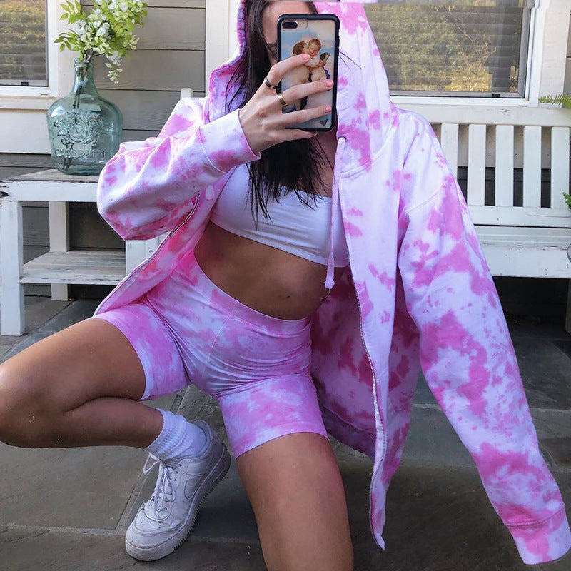 Luźna casualowa kurtka uliczna w stylu tie-dye