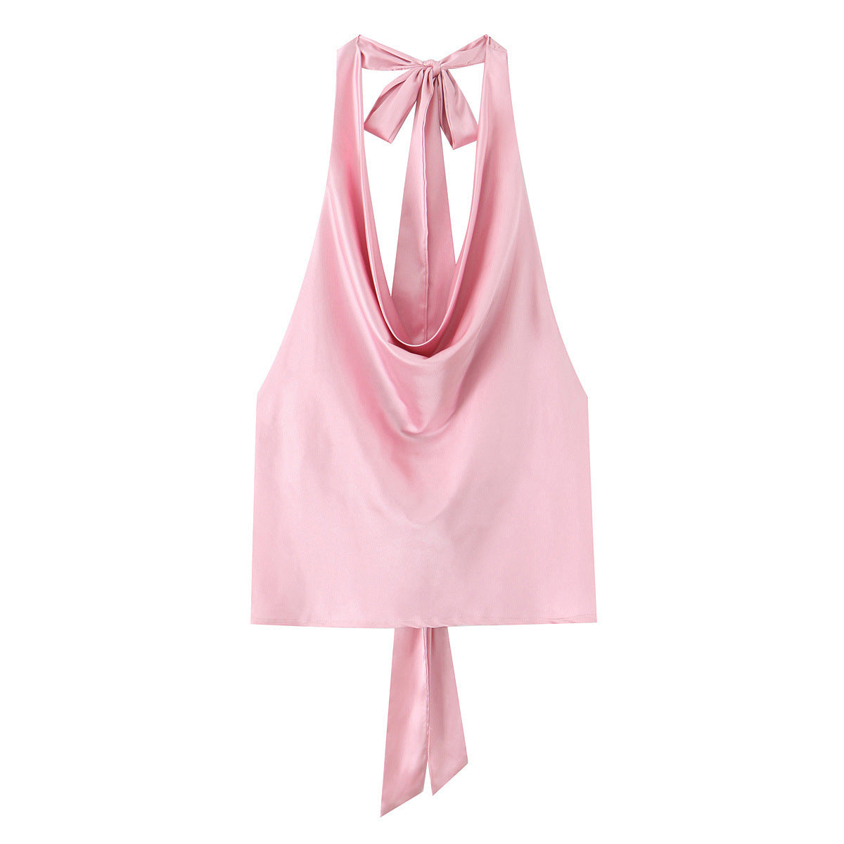 Sexy Backless Bow Halter Top With A Silky Satin Finish