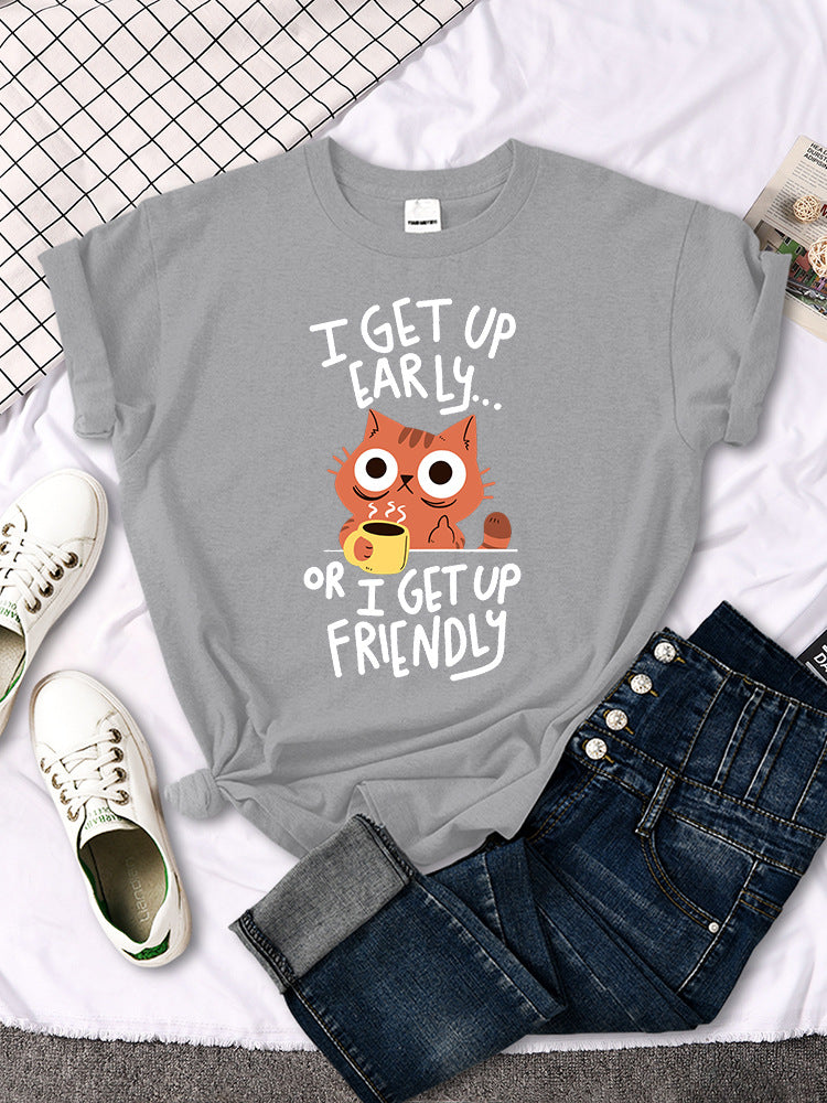 Womens Casual Crew-neck Printed All-match Short-sleeve Top