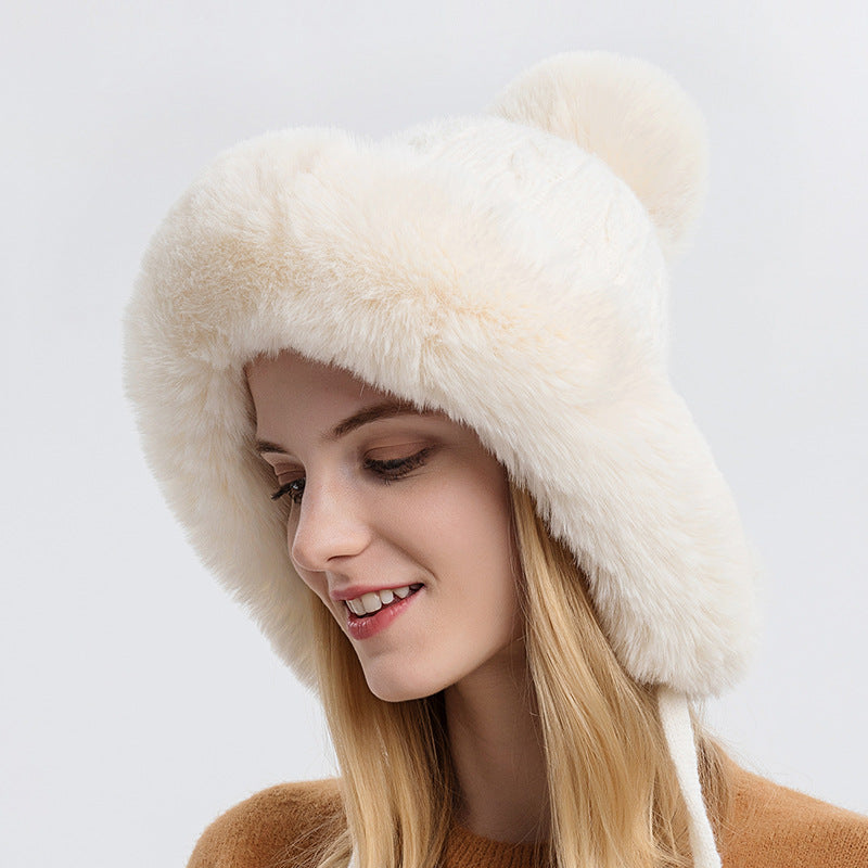 Three Fur Balls Outdoor Thickening And Fleece Cold Proof Warm Solid Color Knitted Hat