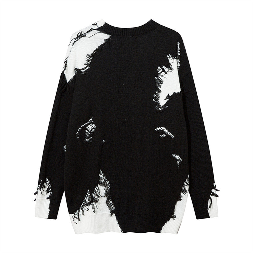 Multi-colored Rough Edges Round Neck Sweater Men's Street