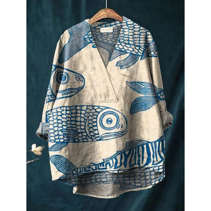 Autumn Collarless Long-sleeved Women's Shirt Long Sweater Casual Shirt