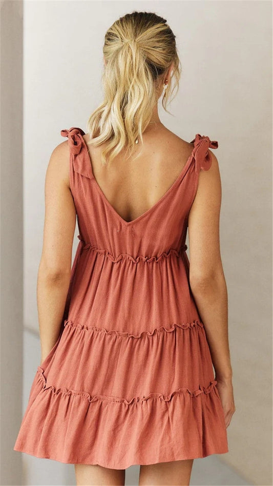Sleeveless Front And Rear V-neck Dress For Women