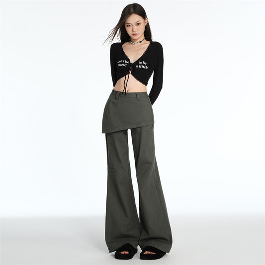 American Retro Fake Two-piece Design Slightly Spicy Casual Pants