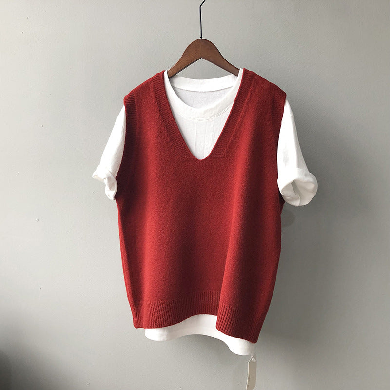 Preppy Style V-neck Loose And Idle Sleeveless Waistcoat BX045