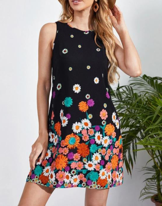 Floral-print Sleeveless Slip Dress With A Fitted Waist-cinching Design For An Elegant Look