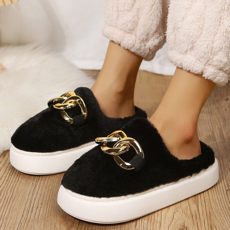 Short Plush Metal Chain Insulated Casual Home Slippers